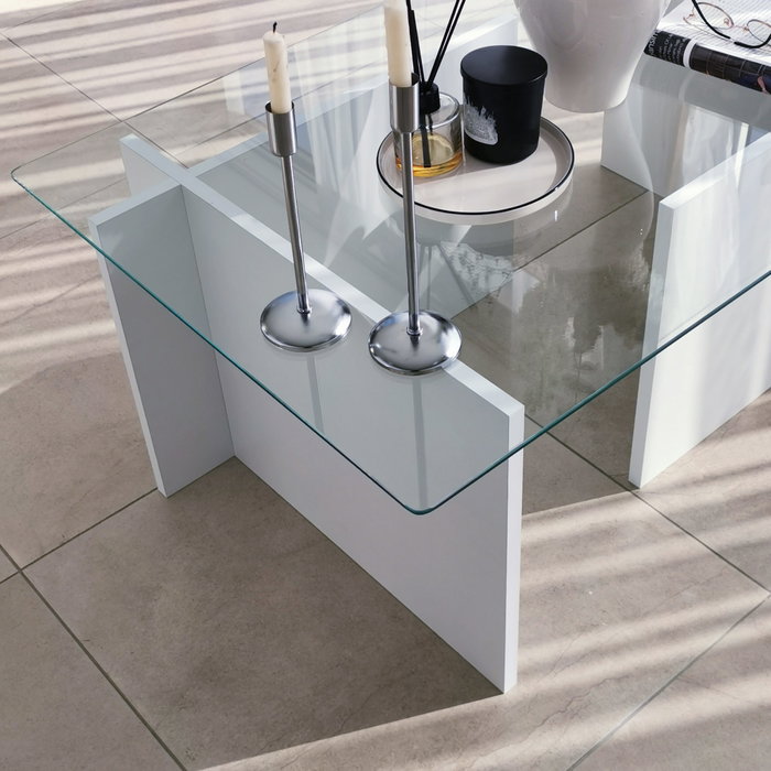 Hanah Home Escape Mesa de Centro Blanca con Cristal Templado Hanah Home Escape Mesa de Centro Blanca con Cristal Templado